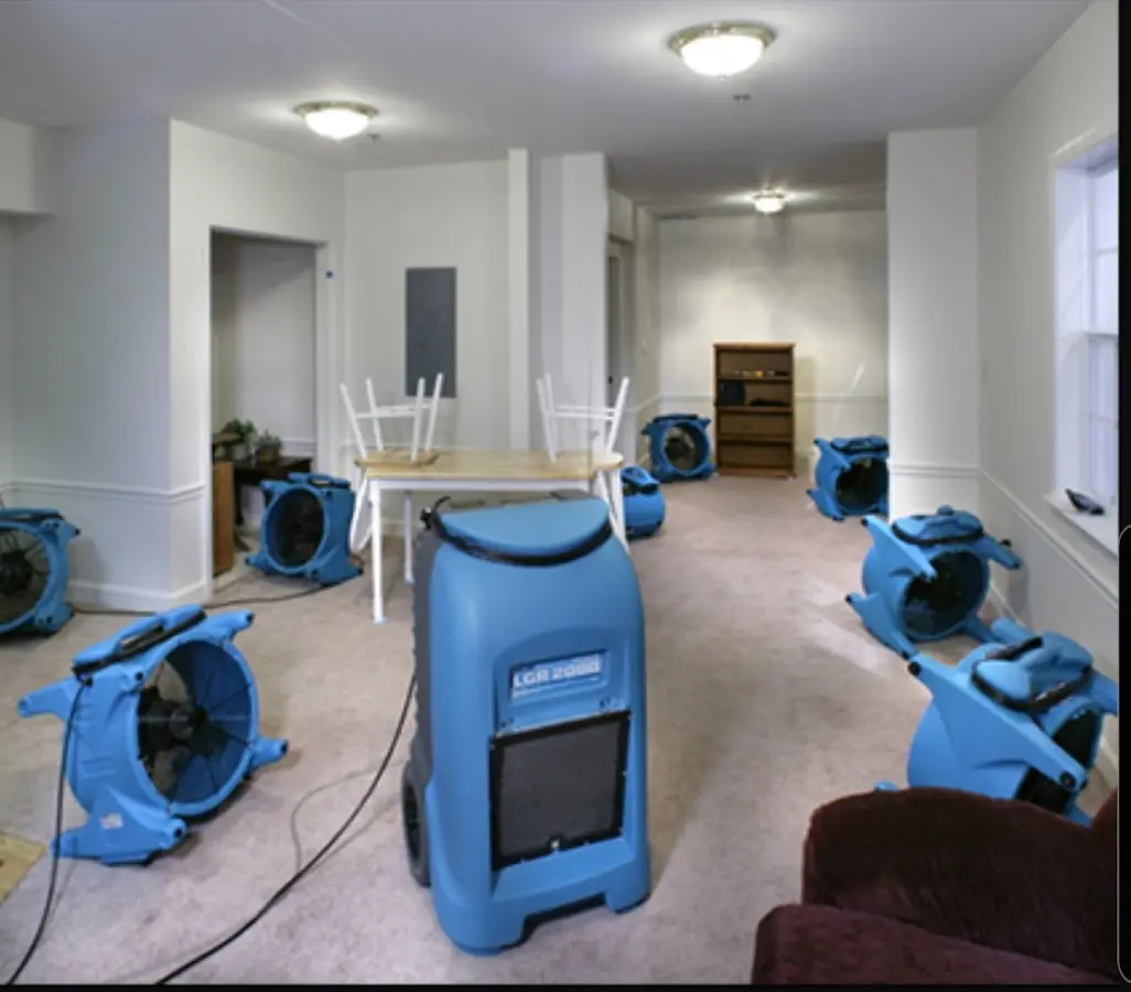 Air movers and dehumidifier setup for Water Extraction & Removal in Royalton